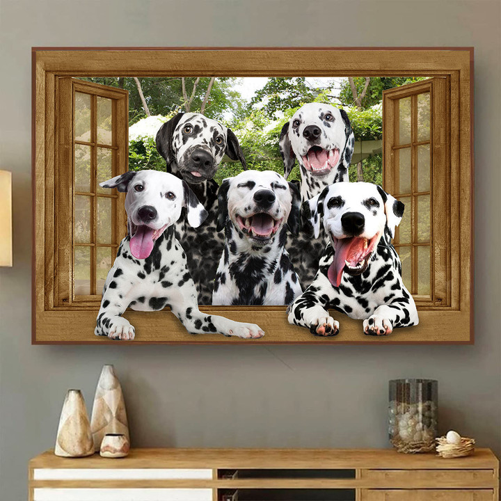 Funny Dalmatians 3D Wall Art Disney Gift Decor Dogs Lover Ld0572 Lad Landscape Seen Through Window Scene Wall Mural, 3D Window Wall Decal, Window Wall Mural, Window Wall Sticker, Window Sticker Gift Idea 18x30IN