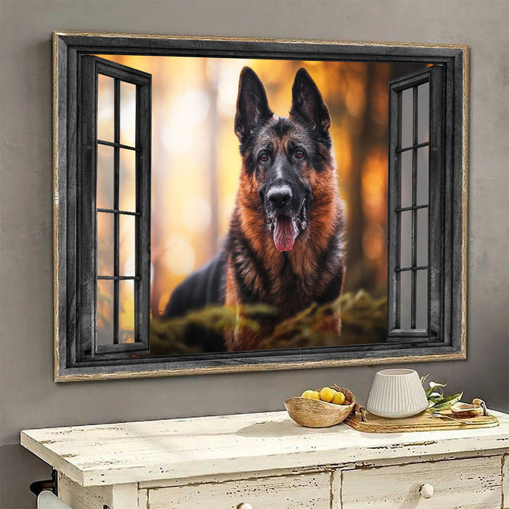 German Shepherd Tongue Out 3D Wall Arts Painting Prints Home Decor Landscape Seen Through Window Scene Wall Mural, 3D Window Wall Decal, Window Wall Mural, Window Wall Sticker, Window Sticker Gift Idea 18x30IN