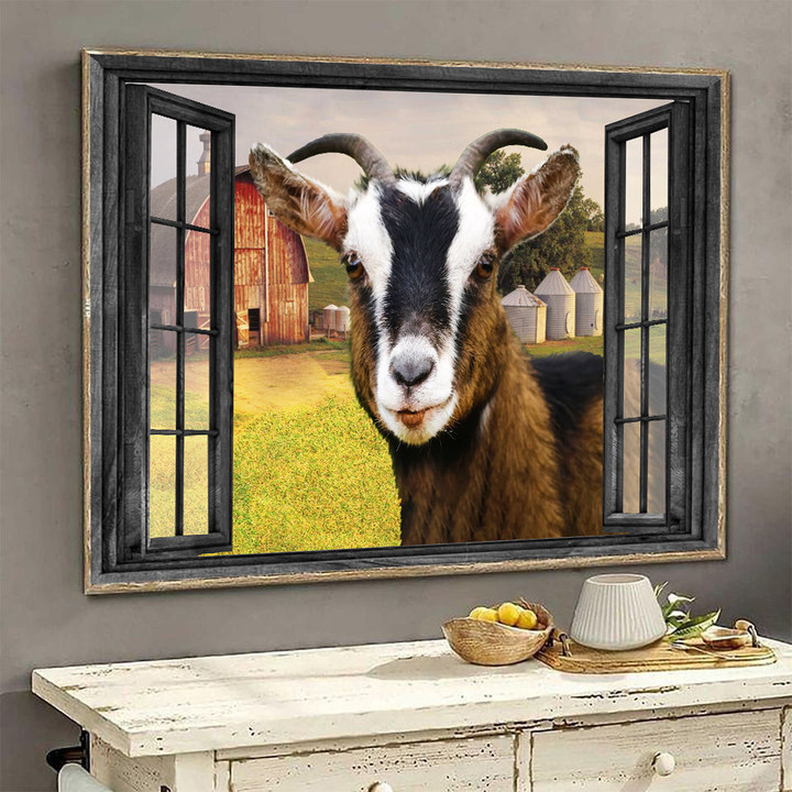 Goat Brown 3D Wall Arts Painting Prints Home Decor Landscape Seen Through Window Scene Wall Mural, 3D Window Wall Decal, Window Wall Mural, Window Wall Sticker, Window Sticker Gift Idea 18x30IN