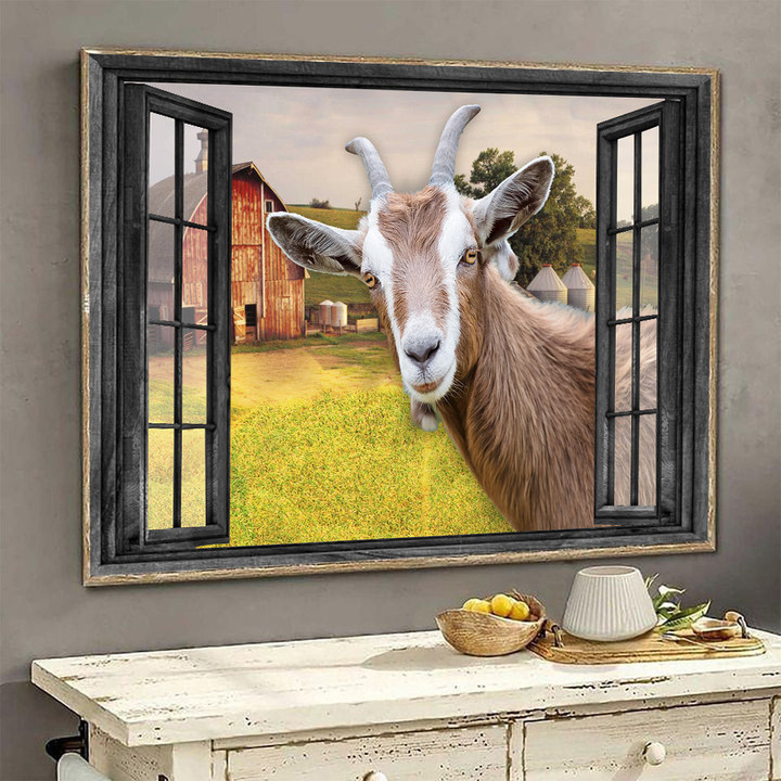 Goat 3D Wall Arts Painting Prints Home Decor Landscape Seen Through Window Scene Wall Mural, 3D Window Wall Decal, Window Wall Mural, Window Wall Sticker, Window Sticker Gift Idea 18x30IN