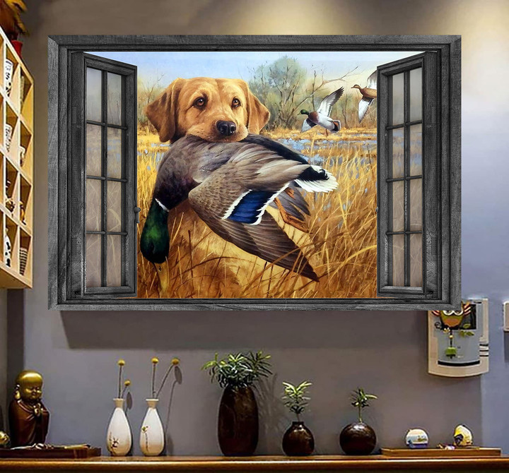 Labrador Wall Art 3D Painting Art Dog Lovers Home Decoration Landscape Seen Through Window Scene Wall Mural, 3D Window Wall Decal, Window Wall Mural, Window Wall Sticker, Window Sticker Gift Idea 18x30IN