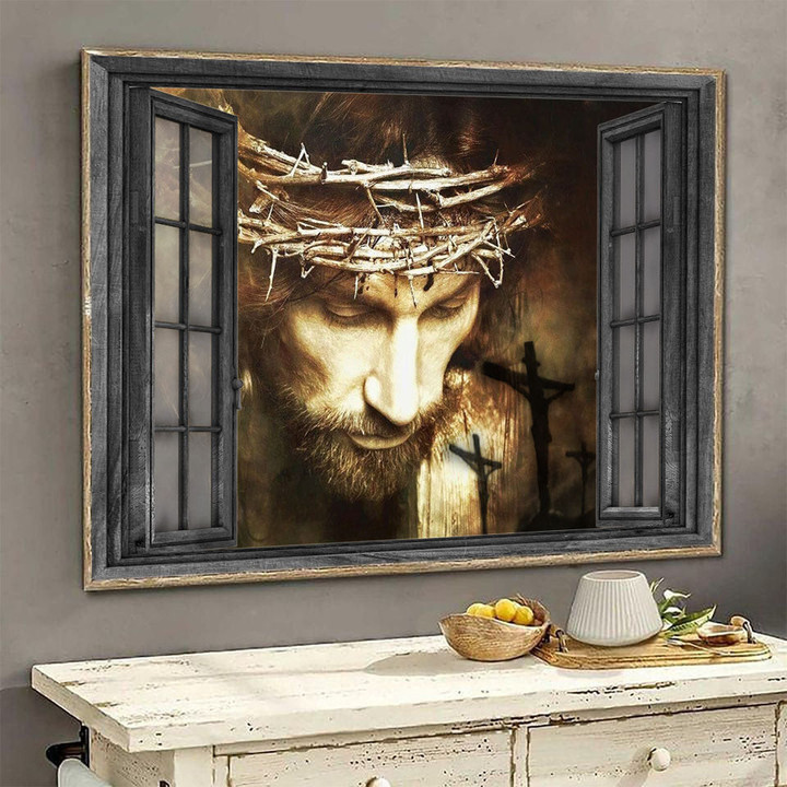 Jesus Wall Art 3D Opend Window Home Decor Gift Godfather Thanks For God Landscape Seen Through Window Scene Wall Mural, 3D Window Wall Decal, Window Wall Mural, Window Wall Sticker, Window Sticker Gift Idea 18x30IN