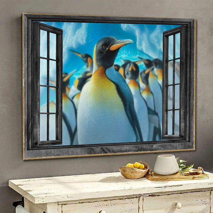 Penguin 3D Wall Art Painting Art North Pole Animal Home Decoration Landscape Seen Through Window Scene Wall Mural, 3D Window Wall Decal, Window Wall Mural, Window Wall Sticker, Window Sticker Gift Idea 18x30IN