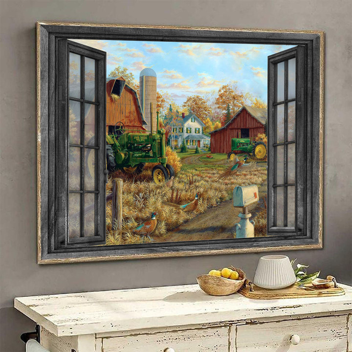 Peacock 3D Wall Arts Painting Prints Home Decor Peaceful Farm Landscape Seen Through Window Scene Wall Mural, 3D Window Wall Decal, Window Wall Mural, Window Wall Sticker, Window Sticker Gift Idea 18x30IN