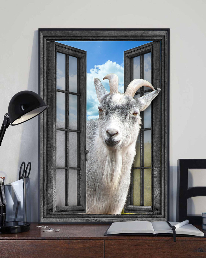 Pygmy Goat 3D Wall Art Painting Prints Home Decor Cattle Farm Lover Landscape Seen Through Window Scene Wall Mural, 3D Window Wall Decal, Window Wall Mural, Window Wall Sticker, Window Sticker Gift Idea 18x30IN