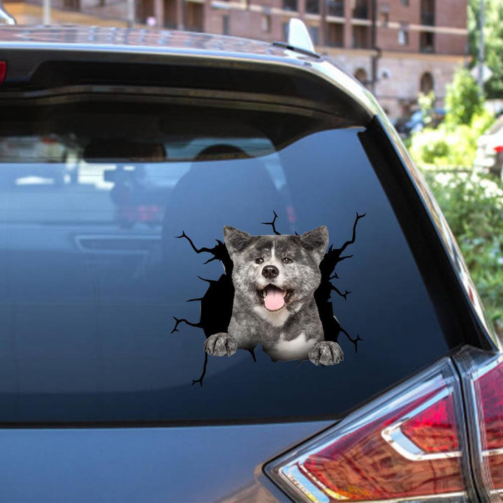 Akita Dog Breeds Dogs Puppy Crack Window Decal Custom 3d Car Decal Vinyl Aesthetic Decal Funny Stickers Cute Gift Ideas Ae10016 Car Vinyl Decal Sticker Window Decals, Peel and Stick Wall Decals 12x12IN 2PCS
