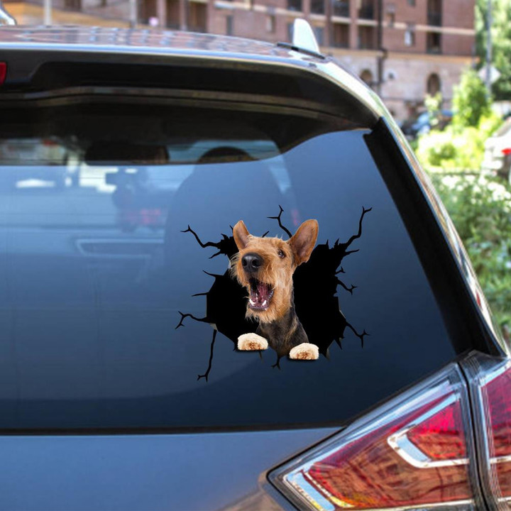 Airedale Terrier Crack Window Decal Custom 3d Car Decal Vinyl Aesthetic Decal Funny Stickers Home Decor Gift Ideas Car Vinyl Decal Sticker Window Decals, Peel and Stick Wall Decals 12x12IN 2PCS