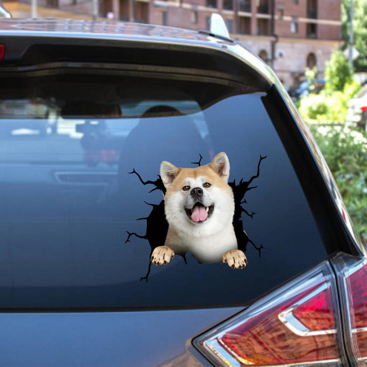 Akita Dog Breeds Dogs Puppy Crack Window Decal Custom 3d Car Decal Vinyl Aesthetic Decal Funny Stickers Cute Gift Ideas Ae10014 Car Vinyl Decal Sticker Window Decals, Peel and Stick Wall Decals 12x12IN 2PCS