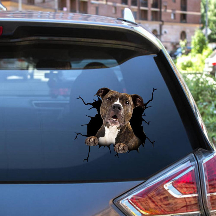 American Staffordshire Terrier Crack Window Decal Custom 3d Car Decal Vinyl Aesthetic Decal Funny Stickers Cute Gift Ideas Ae10052 Car Vinyl Decal Sticker Window Decals, Peel and Stick Wall Decals 12x12IN 2PCS