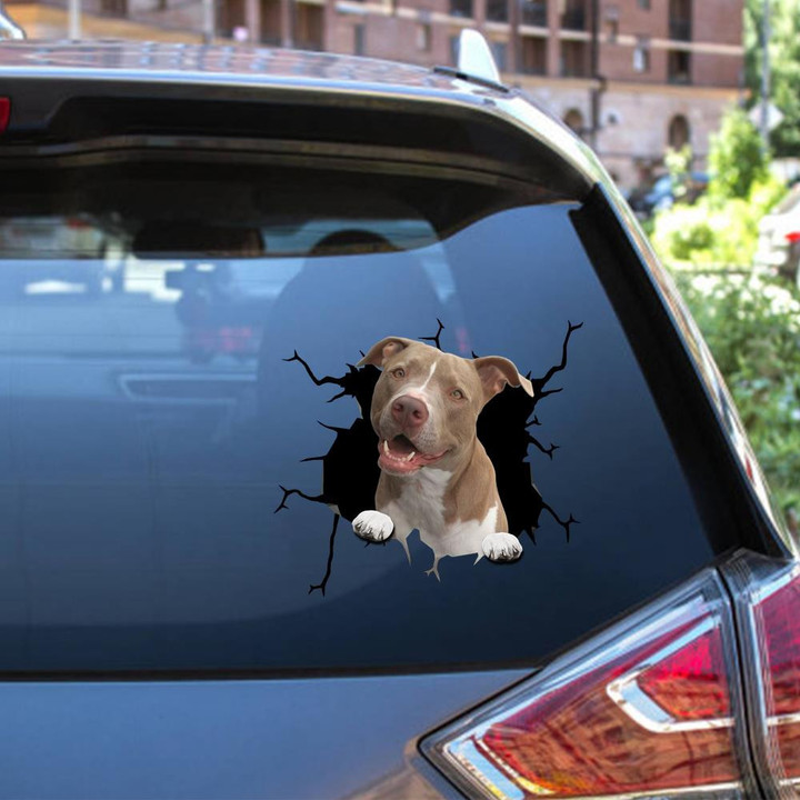 American Pitbull Dog Breeds Dogs Puppy Terrier Crack Window Decal Custom 3d Car Decal Vinyl Aesthetic Funny Stickers Car Vinyl Decal Sticker Window Decals, Peel and Stick Wall Decals 12x12IN 2PCS
