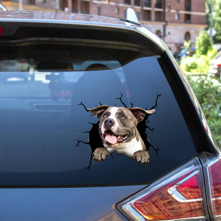 American Staffordshire Terrier Crack Window Decal Custom 3d Car Decal Vinyl Aesthetic Decal Funny Stickers Cute Gift Ideas Ae10051 Car Vinyl Decal Sticker Window Decals, Peel and Stick Wall Decals 12x12IN 2PCS