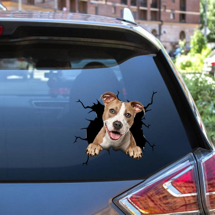 American Staffordshire Terrier Crack Window Decal Custom 3d Car Decal Vinyl Aesthetic Decal Funny Stickers Cute Gift Ideas Ae10055 Car Vinyl Decal Sticker Window Decals, Peel and Stick Wall Decals 12x12IN 2PCS