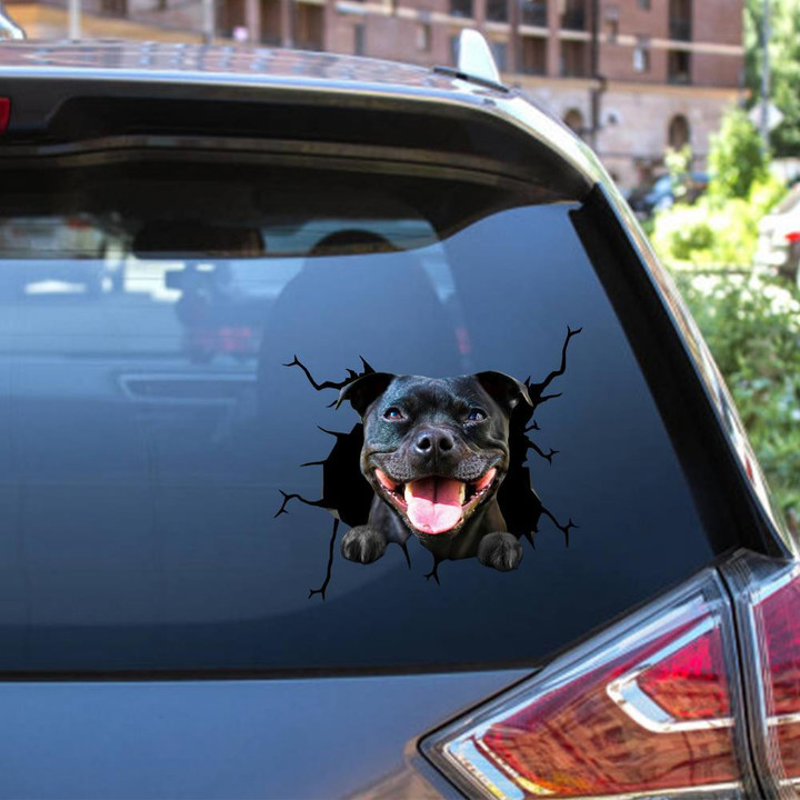 American Staffordshire Terrier Crack Window Decal Custom 3d Car Decal Vinyl Aesthetic Decal Funny Stickers Cute Gift Ideas Ae10047 Car Vinyl Decal Sticker Window Decals, Peel and Stick Wall Decals 12x12IN 2PCS