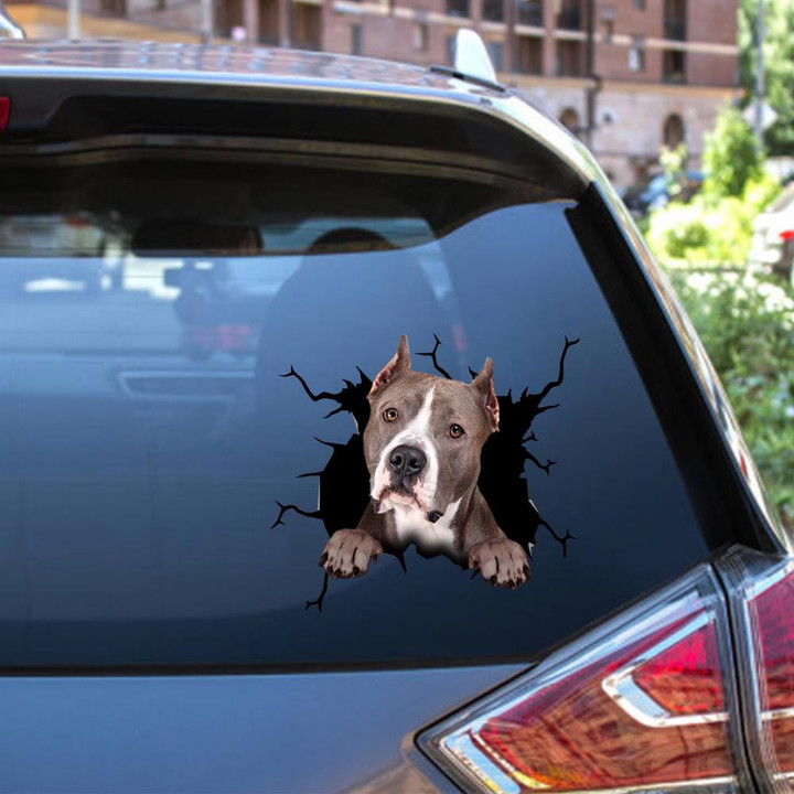 American Staffordshire Terrier Crack Window Decal Custom 3d Car Decal Vinyl Aesthetic Decal Funny Stickers Cute Gift Ideas Ae10053 Car Vinyl Decal Sticker Window Decals, Peel and Stick Wall Decals 12x12IN 2PCS