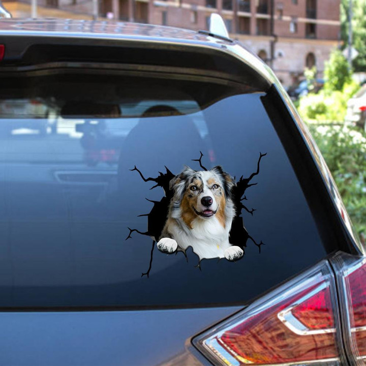 Australian Shepherd Crack Window Decal Custom 3d Car Decal Vinyl Aesthetic Decal Funny Stickers Cute Gift Ideas Ae10081 Car Vinyl Decal Sticker Window Decals, Peel and Stick Wall Decals 12x12IN 2PCS