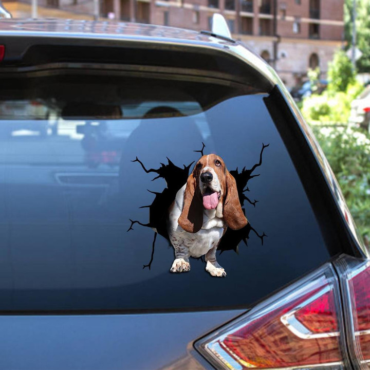Basset Hound Crack Window Decal Custom 3d Car Decal Vinyl Aesthetic Decal Funny Stickers Cute Gift Ideas Ae10096 Car Vinyl Decal Sticker Window Decals, Peel and Stick Wall Decals 12x12IN 2PCS
