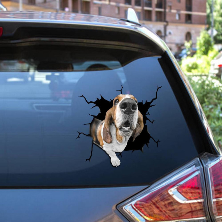 Basset Hound Crack Window Decal Custom 3d Car Decal Vinyl Aesthetic Decal Funny Stickers Cute Gift Ideas Ae10100 Car Vinyl Decal Sticker Window Decals, Peel and Stick Wall Decals 12x12IN 2PCS