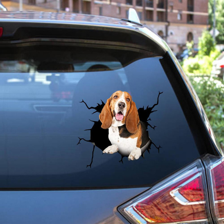 Basset Hound Crack Window Decal Custom 3d Car Decal Vinyl Aesthetic Decal Funny Stickers Cute Gift Ideas Ae10103 Car Vinyl Decal Sticker Window Decals, Peel and Stick Wall Decals 12x12IN 2PCS