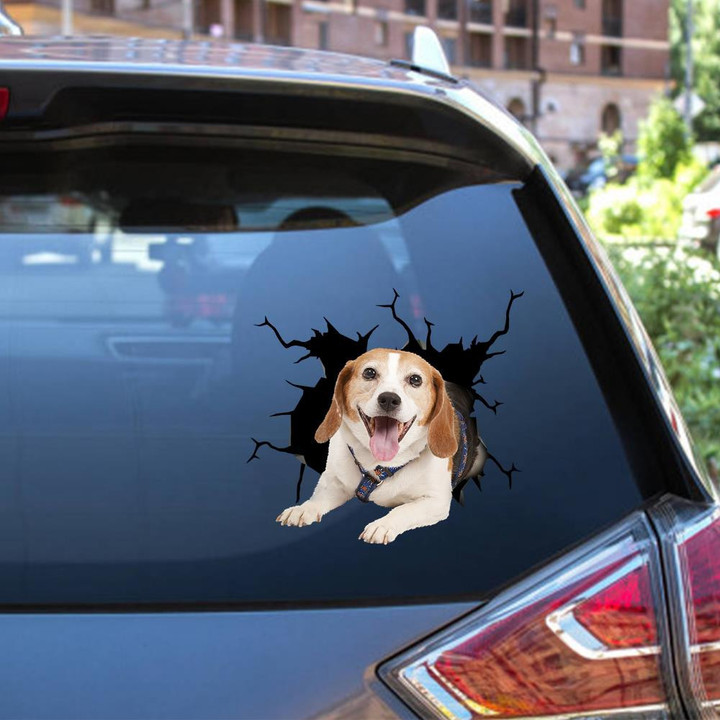 Beagle Dog Breeds Dogs Puppy Crack Window Decal Custom 3d Car Decal Vinyl Aesthetic Decal Funny Stickers Cute Gift Ideas Ae10106 Car Vinyl Decal Sticker Window Decals, Peel and Stick Wall Decals 12x12IN 2PCS