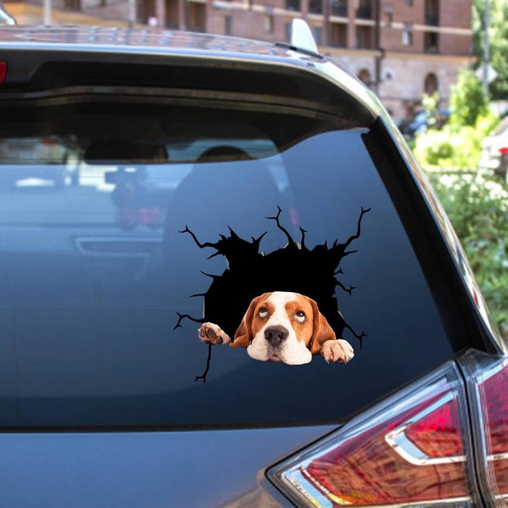 Beagle Dog Breeds Dogs Puppy Crack Window Decal Custom 3d Car Decal Vinyl Aesthetic Decal Funny Stickers Cute Gift Ideas Ae10116 Car Vinyl Decal Sticker Window Decals, Peel and Stick Wall Decals 12x12IN 2PCS