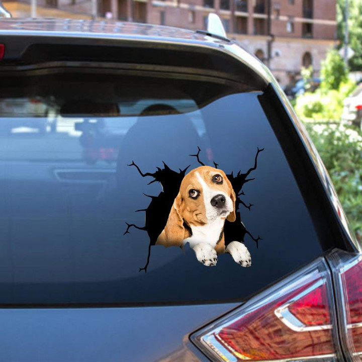 Beagle Dog Breeds Dogs Puppy Crack Window Decal Custom 3d Car Decal Vinyl Aesthetic Decal Funny Stickers Cute Gift Ideas Ae10119 Car Vinyl Decal Sticker Window Decals, Peel and Stick Wall Decals 12x12IN 2PCS