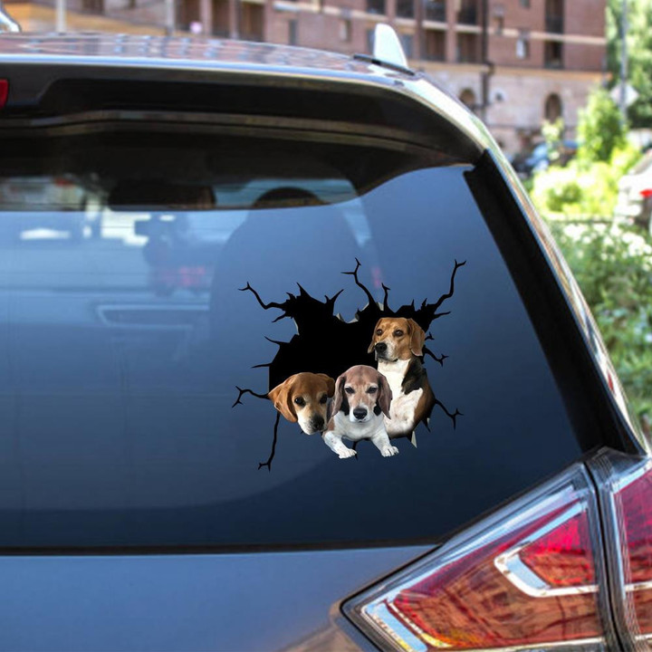Beagle Dog Breeds Dogs Puppy Crack Window Decal Custom 3d Car Decal Vinyl Aesthetic Decal Funny Stickers Cute Gift Ideas Ae10118 Car Vinyl Decal Sticker Window Decals, Peel and Stick Wall Decals 12x12IN 2PCS