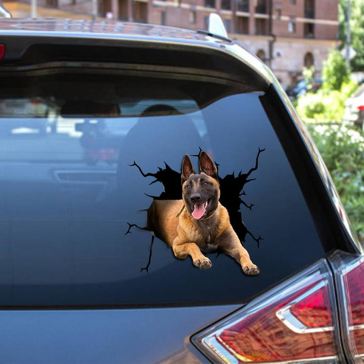 Belgian Malinois Crack Window Decal Custom 3d Car Decal Vinyl Aesthetic Decal Funny Stickers Cute Gift Ideas Ae10138 Car Vinyl Decal Sticker Window Decals, Peel and Stick Wall Decals 12x12IN 2PCS
