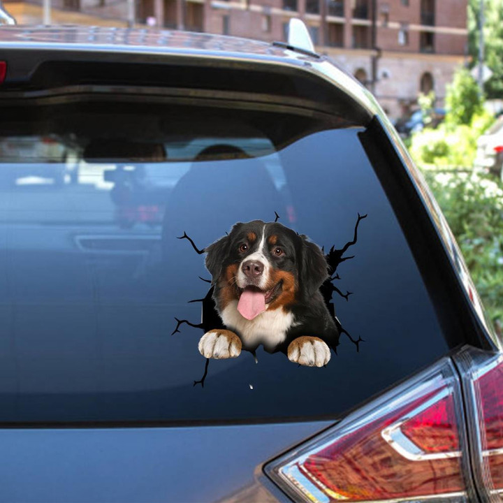 Bernese Mountain Dog Crack Window Decal Custom 3d Car Decal Vinyl Aesthetic Decal Funny Stickers Cute Gift Ideas Ae10153 Car Vinyl Decal Sticker Window Decals, Peel and Stick Wall Decals 12x12IN 2PCS