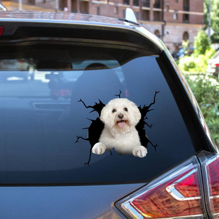 Bichon Crack Window Decal Custom 3d Car Decal Vinyl Aesthetic Decal Funny Stickers Cute Gift Ideas Ae10156 Car Vinyl Decal Sticker Window Decals, Peel and Stick Wall Decals 12x12IN 2PCS