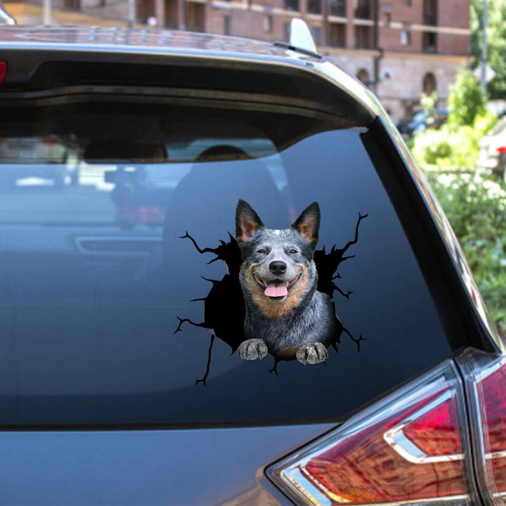 Blue Heeler Crack Window Decal Custom 3d Car Decal Vinyl Aesthetic Decal Funny Stickers Cute Gift Ideas Ae10178 Car Vinyl Decal Sticker Window Decals, Peel and Stick Wall Decals 12x12IN 2PCS
