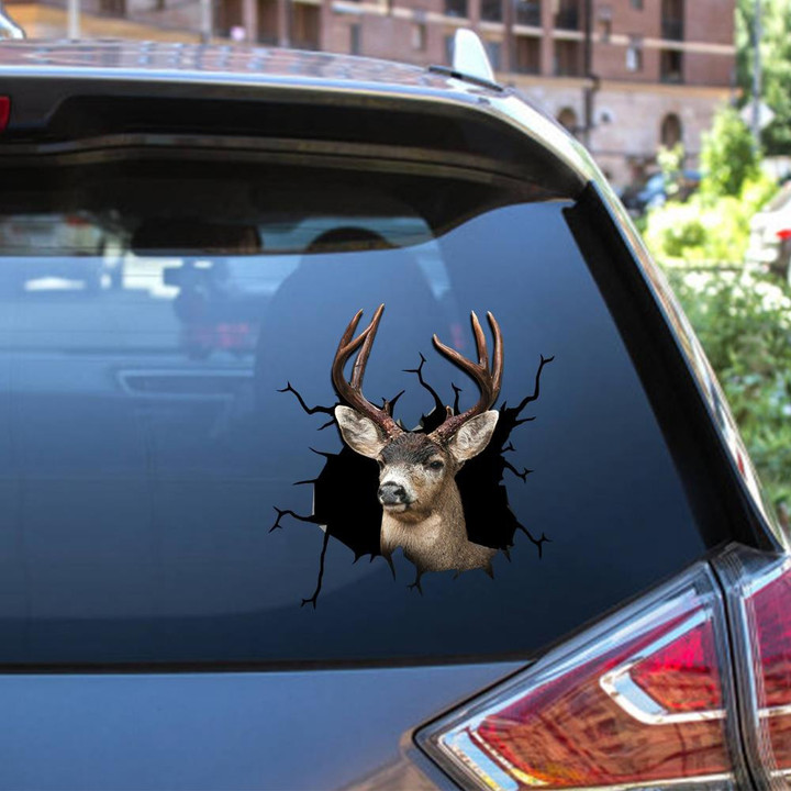Black Tailed Deer Crack Window Decal Custom 3d Car Decal Vinyl Aesthetic Decal Funny Stickers Home Decor Gift Ideas Car Vinyl Decal Sticker Window Decals, Peel and Stick Wall Decals 12x12IN 2PCS