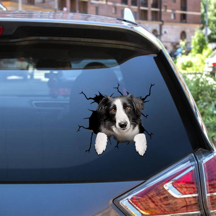 Border Collie Crack Window Decal Custom 3d Car Decal Vinyl Aesthetic Decal Funny Stickers Cute Gift Ideas Ae10189 Car Vinyl Decal Sticker Window Decals, Peel and Stick Wall Decals 12x12IN 2PCS