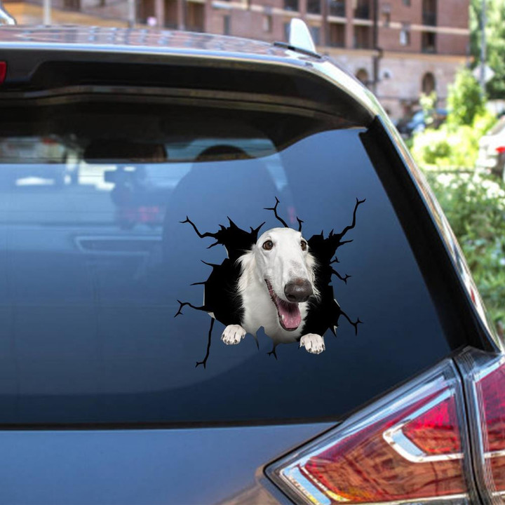 Borzoi Crack Window Decal Custom 3d Car Decal Vinyl Aesthetic Decal Funny Stickers Home Decor Gift Ideas Car Vinyl Decal Sticker Window Decals, Peel and Stick Wall Decals 12x12IN 2PCS