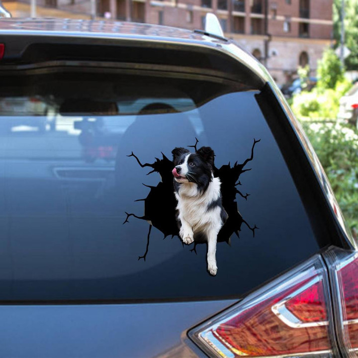 Border Collie Crack Window Decal Custom 3d Car Decal Vinyl Aesthetic Decal Funny Stickers Cute Gift Ideas Ae10186 Car Vinyl Decal Sticker Window Decals, Peel and Stick Wall Decals 12x12IN 2PCS