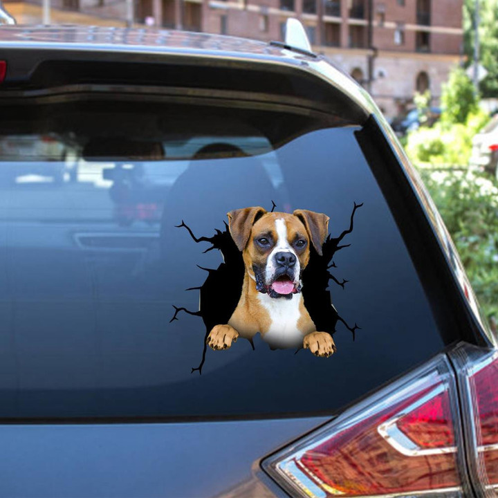 Boxer Dog Breeds Dogs Puppy Crack Window Decal Custom 3d Car Decal Vinyl Aesthetic Decal Funny Stickers Cute Gift Ideas Ae10226 Car Vinyl Decal Sticker Window Decals, Peel and Stick Wall Decals 12x12IN 2PCS