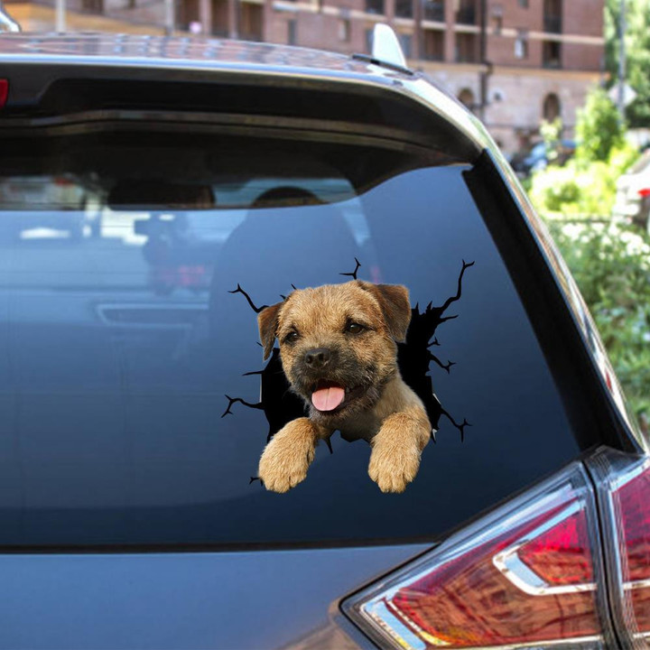 Border Terrier Crack Window Decal Custom 3d Car Decal Vinyl Aesthetic Decal Funny Stickers Home Decor Gift Ideas Car Vinyl Decal Sticker Window Decals, Peel and Stick Wall Decals 12x12IN 2PCS