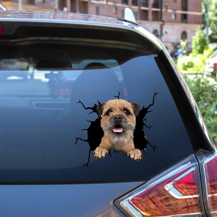 Border Terrier Crack Window Decal Custom 3d Car Decal Vinyl Aesthetic Decal Funny Stickers Cute Gift Ideas Ae10202 Car Vinyl Decal Sticker Window Decals, Peel and Stick Wall Decals 12x12IN 2PCS