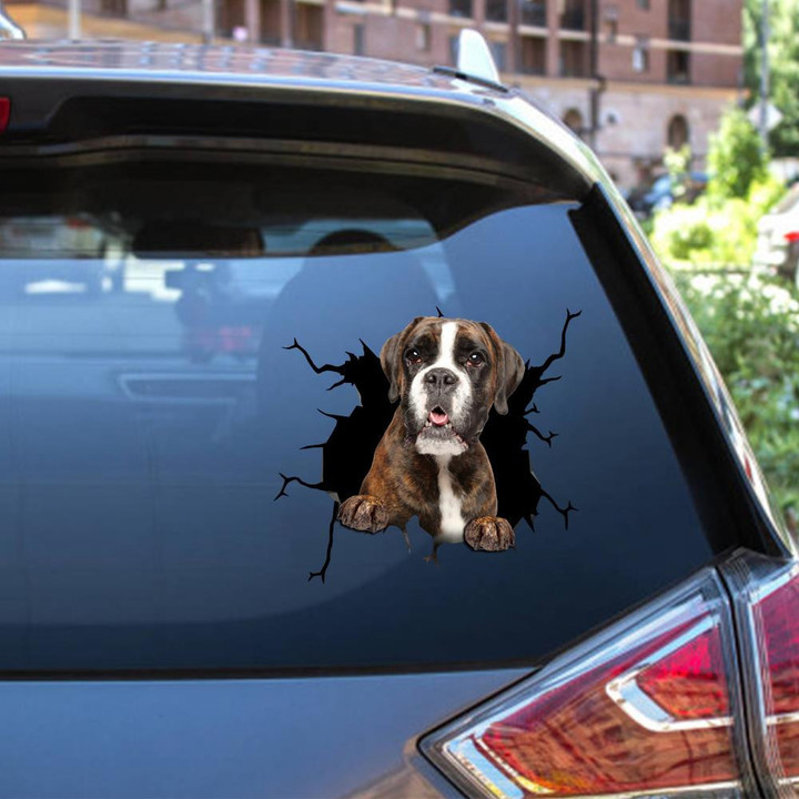 Boxer Dog Breeds Dogs Puppy Crack Window Decal Custom 3d Car Decal Vinyl Aesthetic Decal Funny Stickers Cute Gift Ideas Ae10224 Car Vinyl Decal Sticker Window Decals, Peel and Stick Wall Decals 12x12IN 2PCS