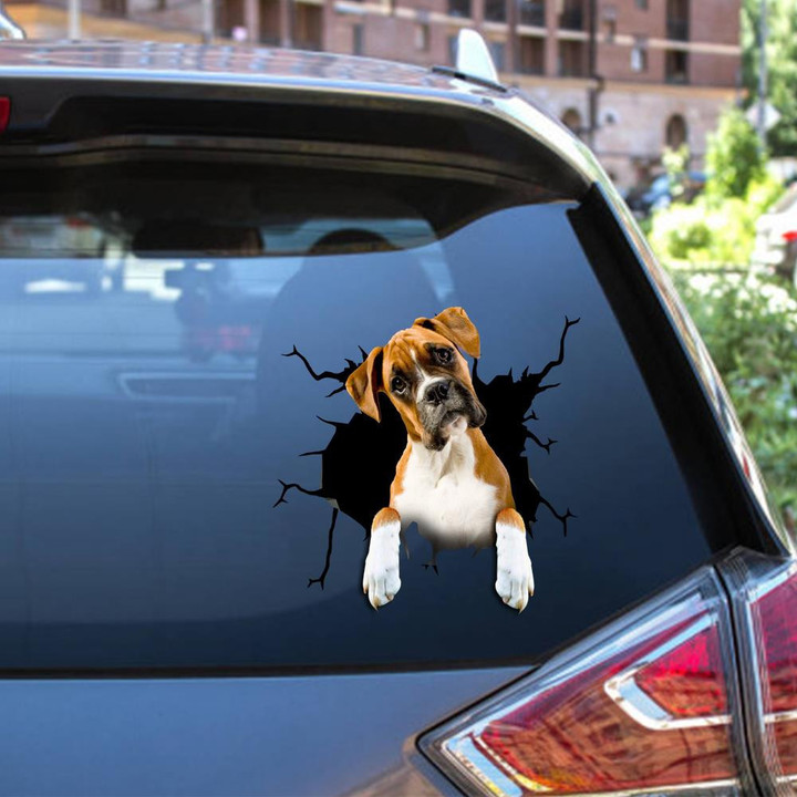 Boxer Dog Breeds Dogs Puppy Crack Window Decal Custom 3d Car Decal Vinyl Aesthetic Decal Funny Stickers Cute Gift Ideas Ae10227 Car Vinyl Decal Sticker Window Decals, Peel and Stick Wall Decals 12x12IN 2PCS