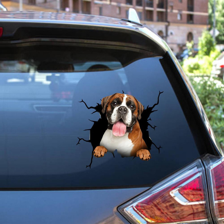 Boxer Dog Breeds Dogs Puppy Crack Window Decal Custom 3d Car Decal Vinyl Aesthetic Decal Funny Stickers Cute Gift Ideas Ae10233 Car Vinyl Decal Sticker Window Decals, Peel and Stick Wall Decals 12x12IN 2PCS