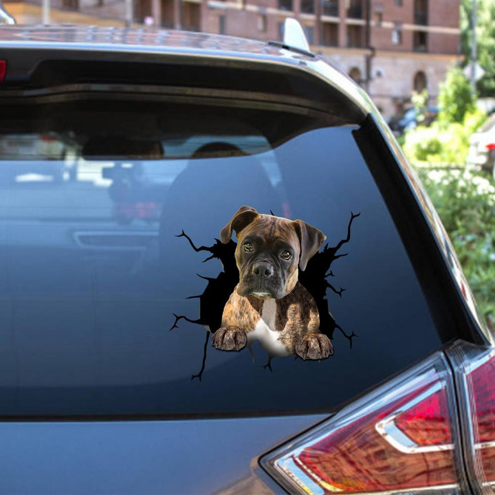 Boxer Dog Breeds Dogs Puppy Crack Window Decal Custom 3d Car Decal Vinyl Aesthetic Decal Funny Stickers Cute Gift Ideas Ae10234 Car Vinyl Decal Sticker Window Decals, Peel and Stick Wall Decals 12x12IN 2PCS