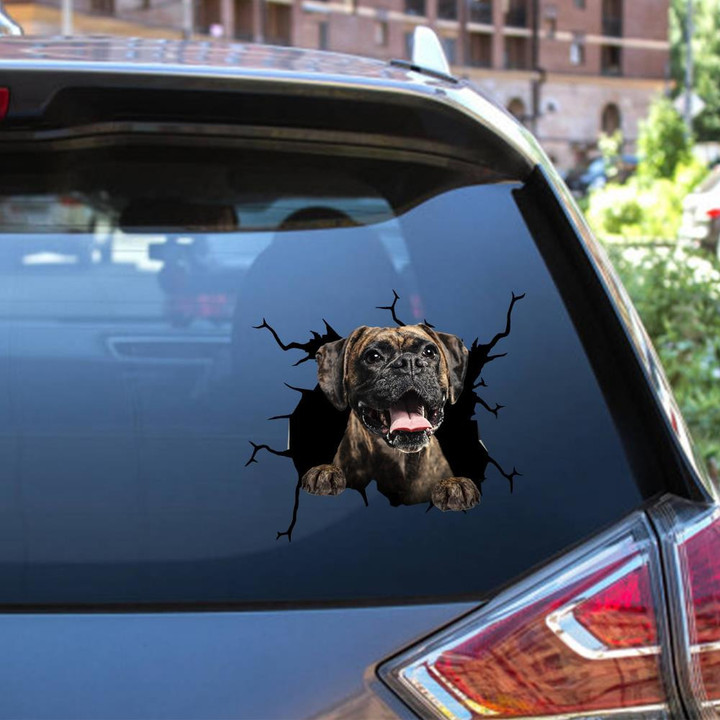 Boxer Dog Breeds Dogs Puppy Crack Window Decal Custom 3d Car Decal Vinyl Aesthetic Decal Funny Stickers Cute Gift Ideas Ae10239 Car Vinyl Decal Sticker Window Decals, Peel and Stick Wall Decals 12x12IN 2PCS