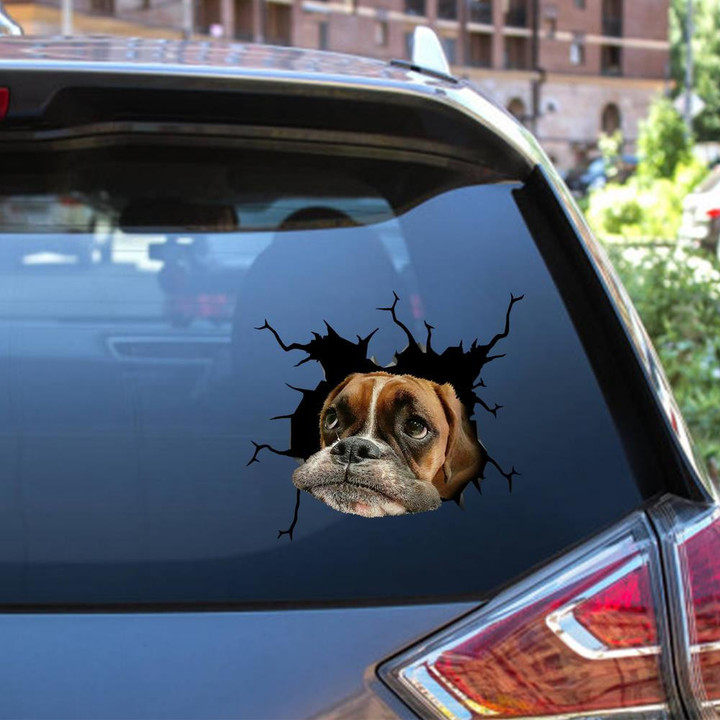 Boxer Dog Breeds Dogs Puppy Crack Window Decal Custom 3d Car Decal Vinyl Aesthetic Decal Funny Stickers Home Decor Gift Ideas Car Vinyl Decal Sticker Window Decals, Peel and Stick Wall Decals 12x12IN 2PCS