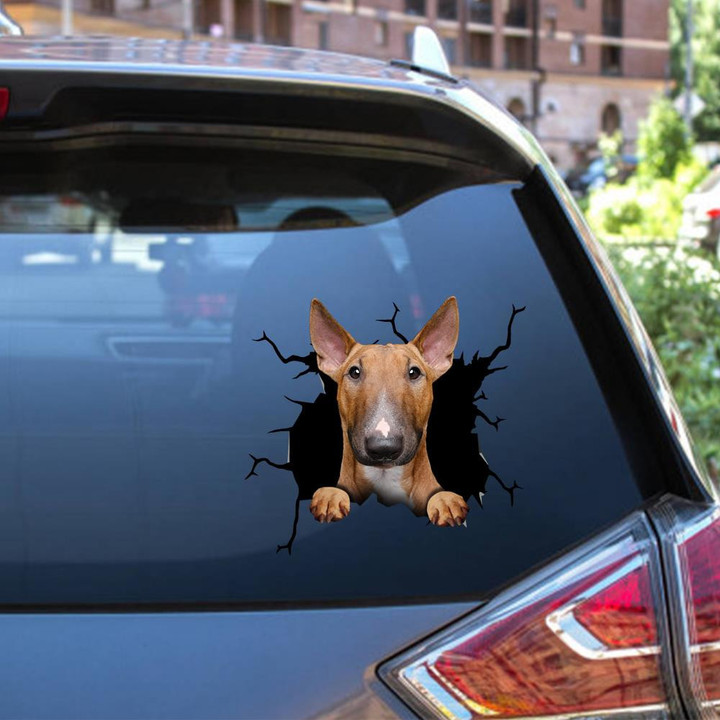 Bull Terrier Crack Window Decal Custom 3d Car Decal Vinyl Aesthetic Decal Funny Stickers Cute Gift Ideas Ae10260 Car Vinyl Decal Sticker Window Decals, Peel and Stick Wall Decals 12x12IN 2PCS