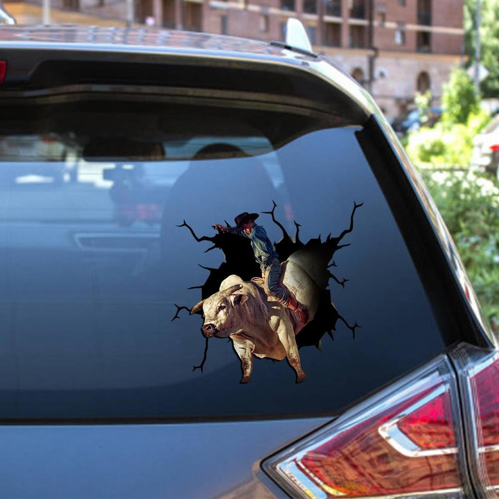 Bull Riding Crack Window Decal Custom 3d Car Decal Vinyl Aesthetic Decal Funny Stickers Cute Gift Ideas Ae10253 Car Vinyl Decal Sticker Window Decals, Peel and Stick Wall Decals 12x12IN 2PCS