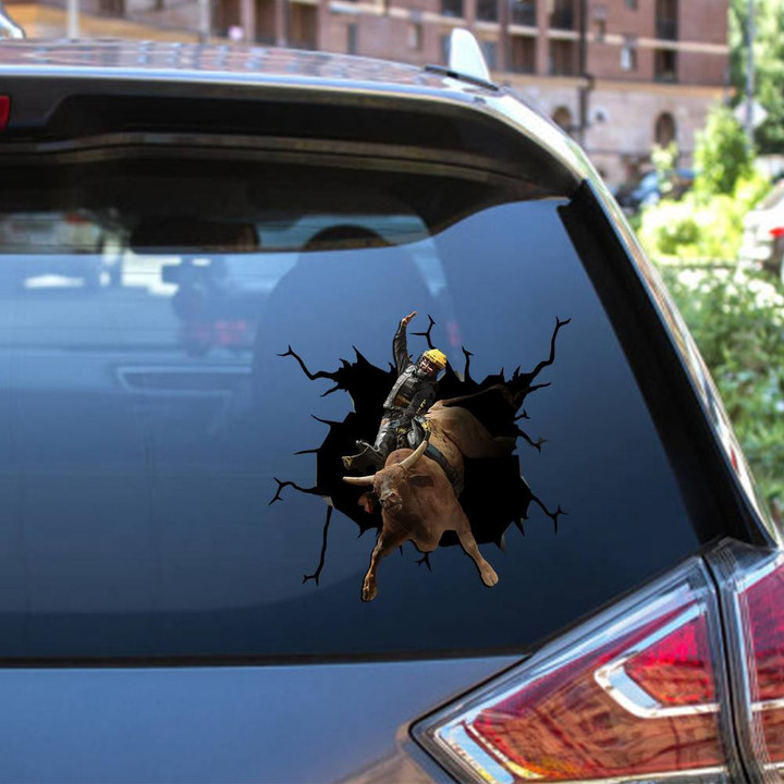 Bull Riding Crack Window Decal Custom 3d Car Decal Vinyl Aesthetic Decal Funny Stickers Cute Gift Ideas Ae10254 Car Vinyl Decal Sticker Window Decals, Peel and Stick Wall Decals 12x12IN 2PCS