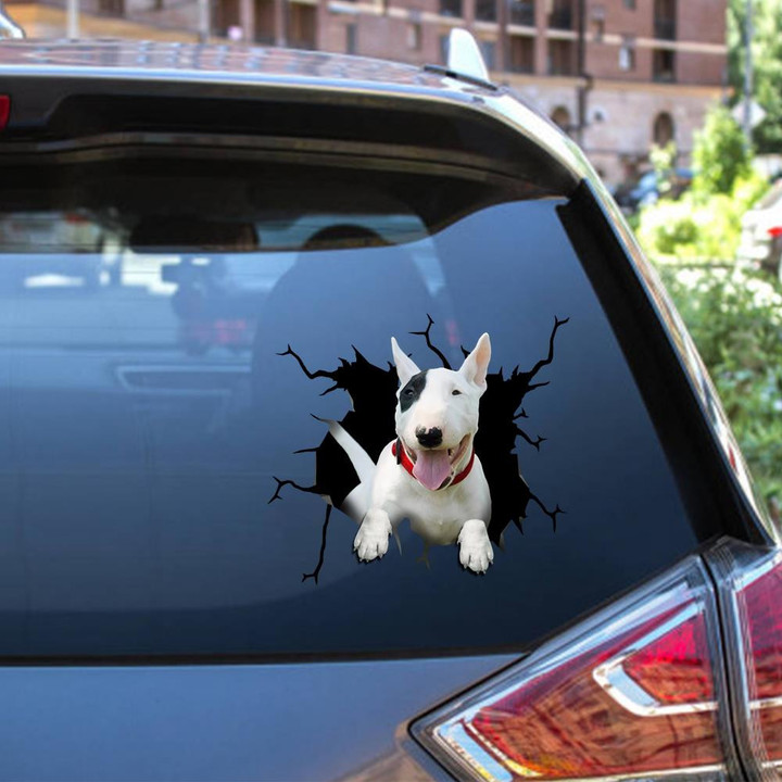 Bull Terrier Crack Window Decal Custom 3d Car Decal Vinyl Aesthetic Decal Funny Stickers Home Decor Gift Ideas Car Vinyl Decal Sticker Window Decals, Peel and Stick Wall Decals 12x12IN 2PCS