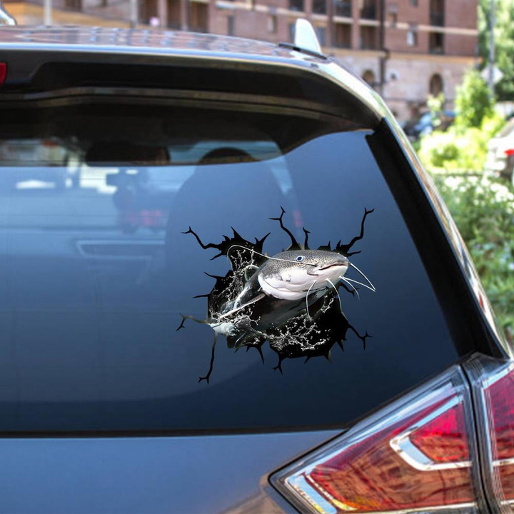 Catfish Crack Window Decal Custom 3d Car Decal Vinyl Aesthetic Decal Funny Stickers Home Decor Gift Ideas Car Vinyl Decal Sticker Window Decals, Peel and Stick Wall Decals 12x12IN 2PCS