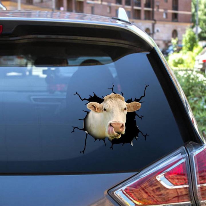 Charolais Cow Crack Window Decal Custom 3d Car Decal Vinyl Aesthetic Decal Funny Stickers Home Decor Gift Ideas Car Vinyl Decal Sticker Window Decals, Peel and Stick Wall Decals 12x12IN 2PCS