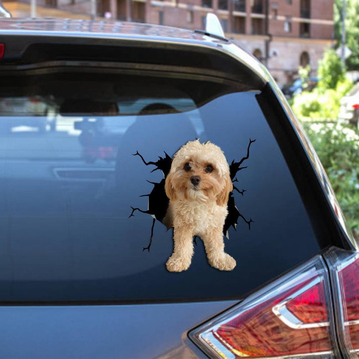 Cavapoo Crack Window Decal Custom 3d Car Decal Vinyl Aesthetic Decal Funny Stickers Home Decor Gift Ideas Car Vinyl Decal Sticker Window Decals, Peel and Stick Wall Decals 12x12IN 2PCS